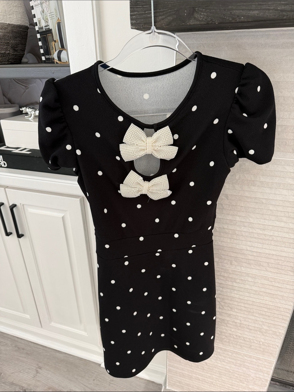 Black Polka Dot Dress with Pearl Bows